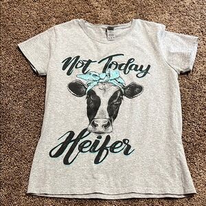 Gray Graphic Tee with Cow Print
